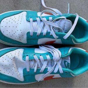 Nike dunk Teal and White Sneakers with Orange Accent